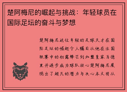 楚阿梅尼的崛起与挑战：年轻球员在国际足坛的奋斗与梦想
